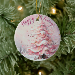 Adorno De Cerámica Impresionante y caprichoso árbol de Navidad rosa