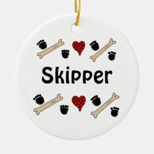 Adorno De Cerámica Impresiones de la pata de perro y huesos con nombr