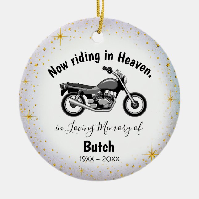 Adorno De Cerámica In Loving Memory | Personalized Motocycle Ornament (Frente)