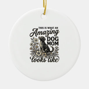 Adorno De Cerámica Increíble diseño floral vintage de mamá de perro_1