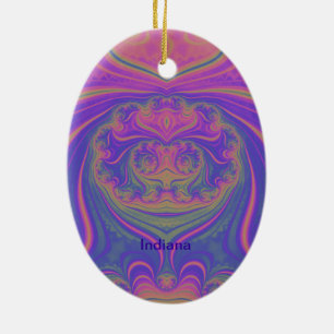 Adorno De Cerámica INDIANA~ HUEVO ORIENTAL ~ Fractal amarillo morado