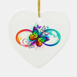 Adorno De Cerámica Infinidad brillante con la mariposa arcoiris