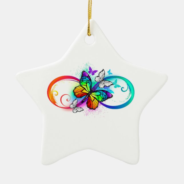Adorno De Cerámica Infinidad brillante con la mariposa arcoiris (Frente)