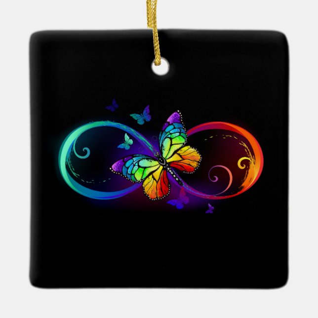 Adorno De Cerámica Infinidad vibrante con mariposa arco iris sobre ne (Anverso)