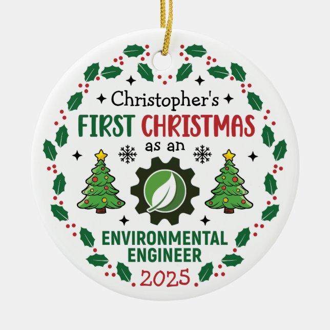 Adorno De Cerámica Ingeniero Ambiental Primer Nombre Personalizado De (Frente)