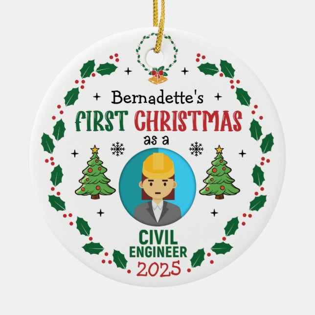 Adorno De Cerámica Ingeniero Civil Primera Navidad Personalizada (Frente)