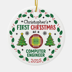 Adorno De Cerámica Ingeniero de computadoras Primera Navidad Personal