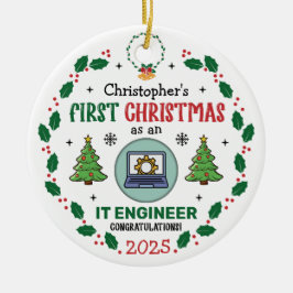 Adorno De Cerámica Ingeniero de TI Primera Navidad Personalizada