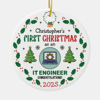 Adorno De Cerámica Ingeniero de TI Primera Navidad Personalizada