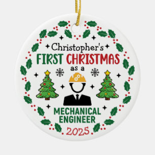 Adorno De Cerámica Ingeniero Mecánico Primera Navidad Personalizada