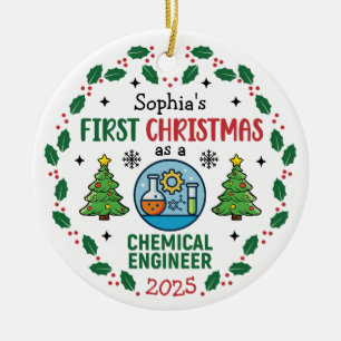 Adorno De Cerámica Ingeniero Químico Primera Navidad Personalizada