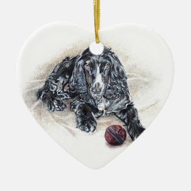 Adorno De Cerámica Inglés cocker spaniel con la pintura de la bola de (Frente)