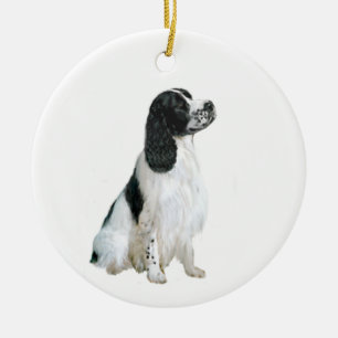 Adorno De Cerámica Inglés Springer Spaniel (A) - blanco y negro