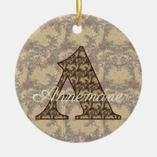 Adorno De Cerámica Inicial de monograma A Floral Vintage Personalizad