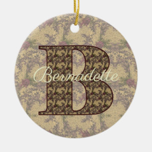 Adorno De Cerámica Inicial de monograma B Floral Vintage Personalizad