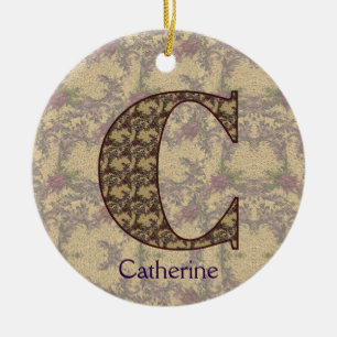 Adorno De Cerámica Inicial de monograma C Floral Vintage Personalizad