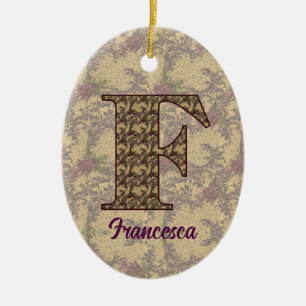 Adorno De Cerámica Inicial de monograma F Floral Vintage Personalizad