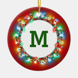 Adorno De Cerámica Inicial del monograma en luces del día de fiesta