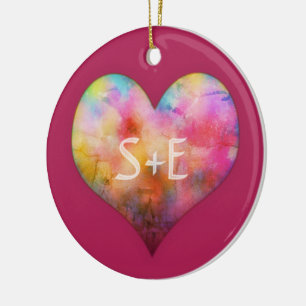 Adorno De Cerámica Iniciales de enamorados Arte de corazón colorido a