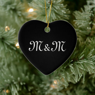Adorno De Cerámica Iniciales de pareja personalizado monograma negro