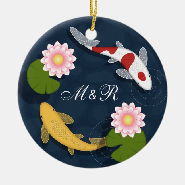Adorno De Cerámica Iniciales monográficas japonesas de pescado de Koi (Frente)