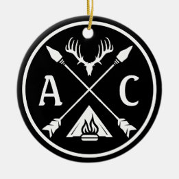 Adorno De Cerámica Iniciales Rústica Adventure Round Emblem
