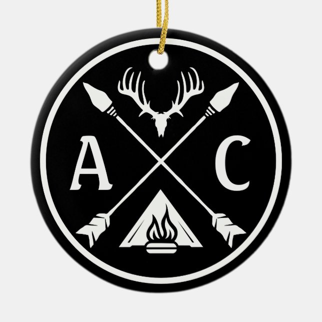 Adorno De Cerámica Iniciales Rústica Adventure Round Emblem (Frente)