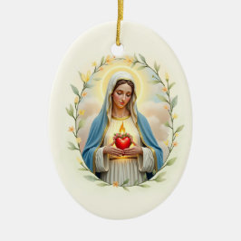 Adorno De Cerámica Inmaculado Corazón de María Paz y Bendiciones de D