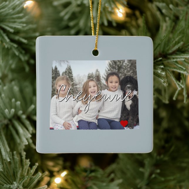 Adorno De Cerámica Inserción de foto estatal en Wyoming y nombre del  (Árbol)