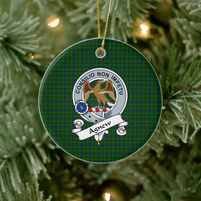 Adorno De Cerámica Insignia de caza de clanes Agnew Tartan Plaid (Árbol)