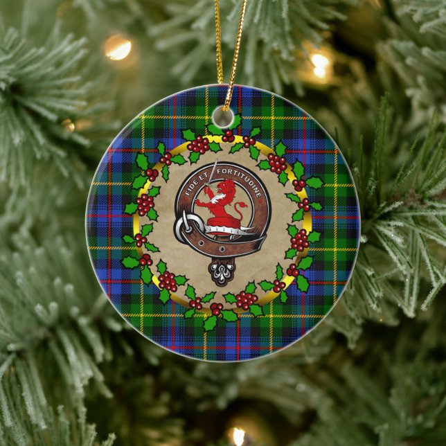 Adorno De Cerámica Insignia de clan Farquharson y navidades personali (Árbol)