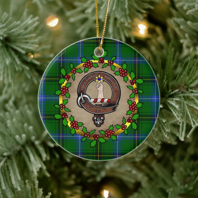 Adorno De Cerámica Insignia de clan Henderson y Navidad personalizada (Árbol)