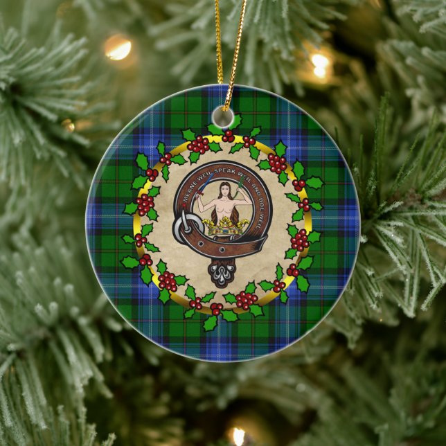 Adorno De Cerámica Insignia del clan Urquhart y Navidad personalizada (Árbol)