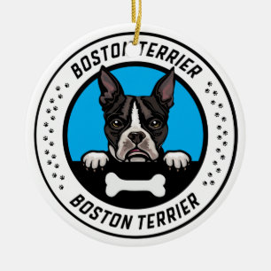 Adorno De Cerámica Insignia del Ilustracion de Peeking Terrier de Bos