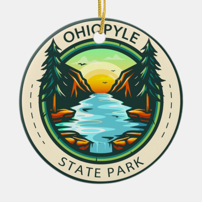 Adorno De Cerámica Insignia del Parque Estatal Ohiopyle Pennsylvania (Frente)