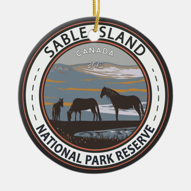 Adorno De Cerámica Insignia del Parque Nacional de la Isla Sable (Frente)
