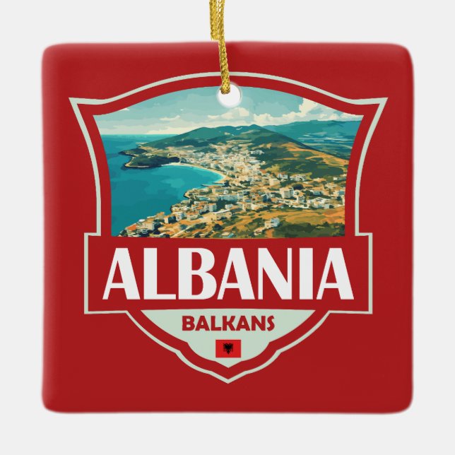 Adorno De Cerámica Insignia retro de Ilustracion de Albania (Anverso)
