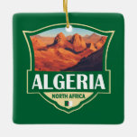 Adorno De Cerámica Insignia retro de Ilustracion de Argelia<br><div class="desc">Diseño de arte vectorial en Argelia. Argelia es famosa por sus paisajes amplios y diversos -desde el vasto desierto del Sahara hasta las antiguas ruinas bien conservadas en el norte.</div>