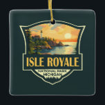 Adorno De Cerámica Insignia Retro del Ilustracion del Parque Nacional<br><div class="desc">Diseño de arte vectorial Isle Royale. El parque consta de la isla Royale y de cientos de islas adyacentes,  así como de las aguas circundantes del lago Superior,  en el estado de Michigan.</div>