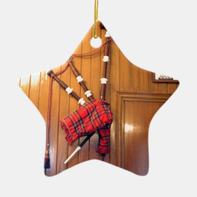 Adorno De Cerámica Instrumento musical escocés Bagpipe Tartan Plaid (Frente)