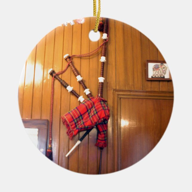 Adorno De Cerámica Instrumento musical escocés Bagpipe Tartan Plaid (Frente)