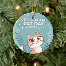 Adorno De Cerámica International Cat Day Cute Whimsical Cat Art