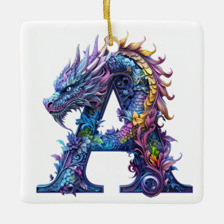 Adorno De Cerámica Intricate Dragon - letter A Ceramic Ornament