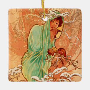 Adorno De Cerámica Invierno Art Nouveau de Alphonse Mucha