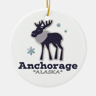 Adorno De Cerámica Invierno azul de los alces de Anchorage Alaska