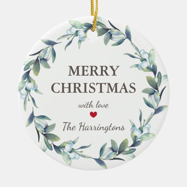 Adorno De Cerámica Invierno Berries Feliz Navidad (Frente)