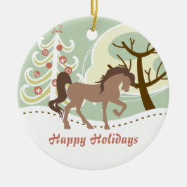 Adorno De Cerámica Invierno de Caballo Marrón Felices y Personalizada