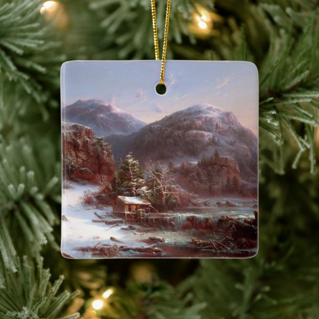 Adorno De Cerámica Invierno en las montañas, árbol de Navidad (Árbol)