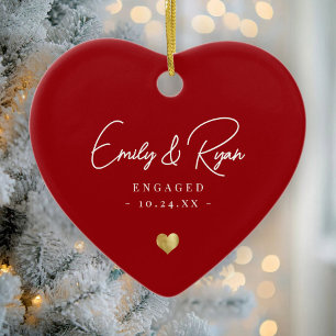 Adorno De Cerámica Invitación de compromiso de pareja corazón de oro