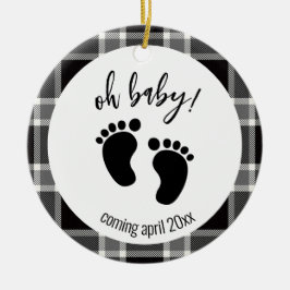 Adorno De Cerámica Invitación de embarazo Navidades de Black Tartan